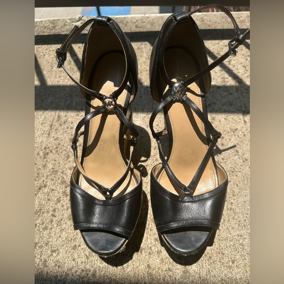 Michael Kors Black Strappy Wedge Sandals - Picture 1 of 5